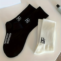 4 Pairs Letter Print Ribbed Socks Women's Stockings