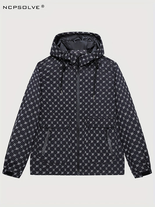 Men's Monogram Lightweight Hooded Windbreaker Jacket Coat