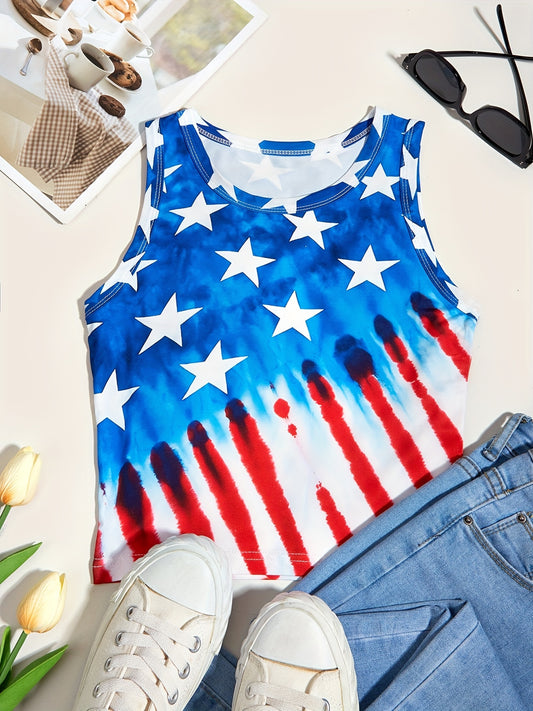 Star & Stripe Print Tank Top Sleeveless for Summer