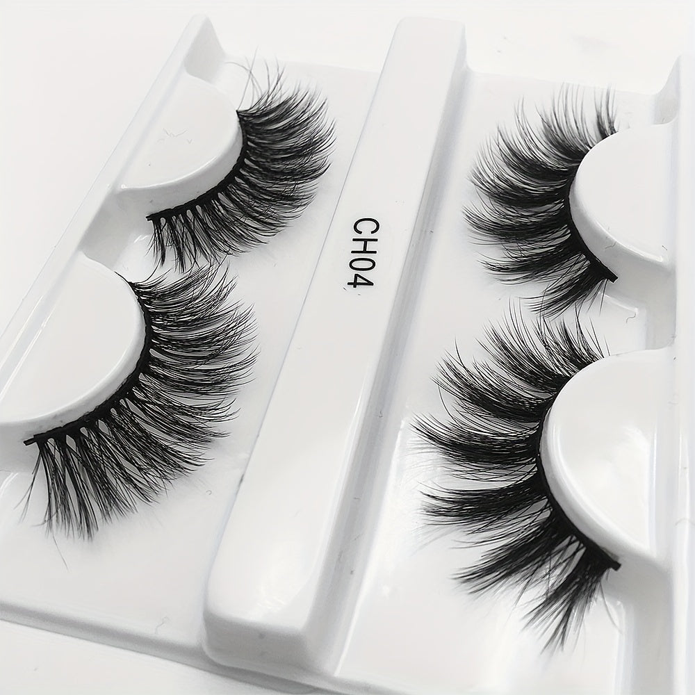 2 Pairs 8D Thick False Eyelashes Cross Faux Mink Hair Curling Natural Lashes