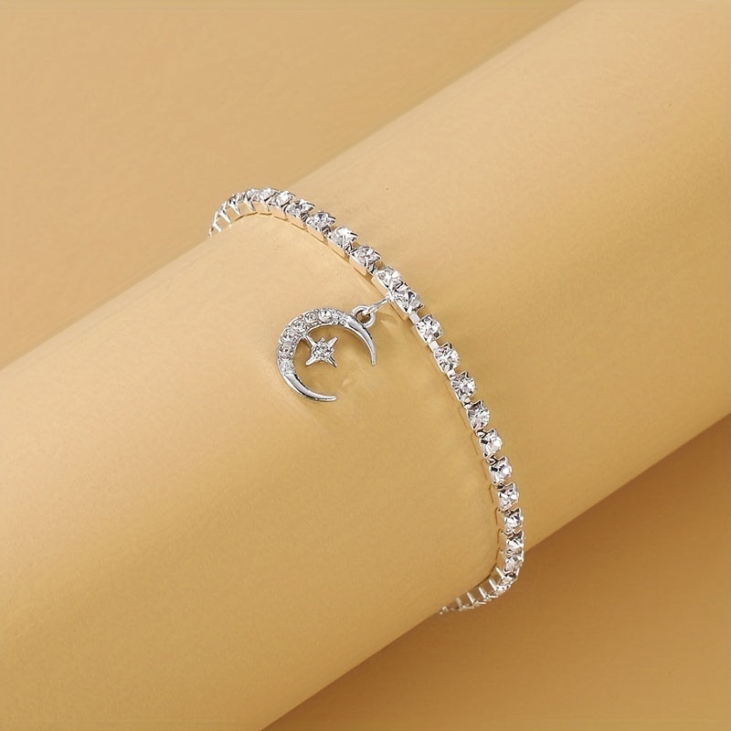 Rhinestone Double Hollow Love Heart Moon Star Anklet