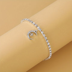 Rhinestone Double Hollow Love Heart Moon Star Anklet