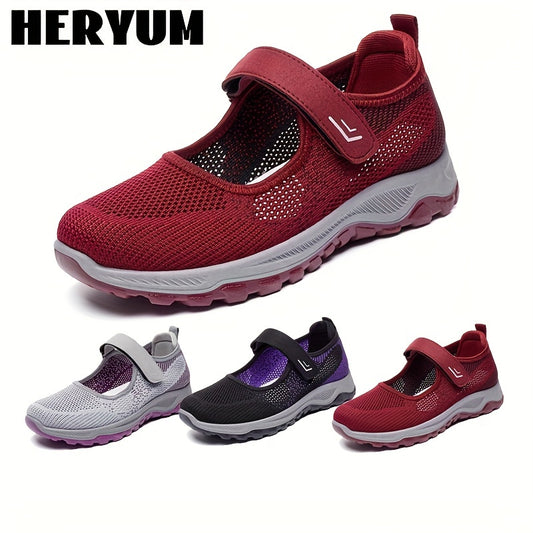 Women's Breathable Knit Sneakers Hook & Loop Outdoor Shoes