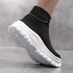 Women's High Top Slip on Socks Sneakers Chain Decor Comfy Non Slip Walking Shoes