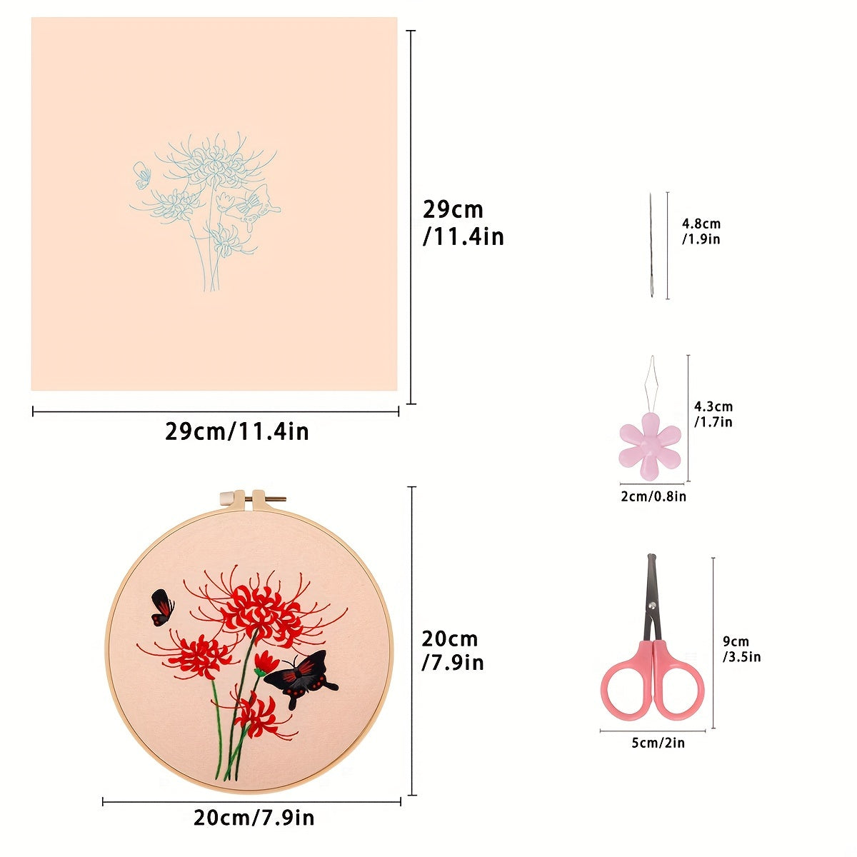 Chinese Style Flowers Lotus Manjusaka Embroidery Kit Set with Hoop 20.07cm