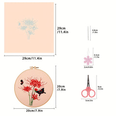 Chinese Style Flowers Lotus Manjusaka Embroidery Kit Set with Hoop 20.07cm