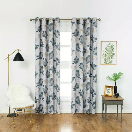 Tropical Leaf Pattern Curtain, Thermal Insulated Window Draperies for Home Deco