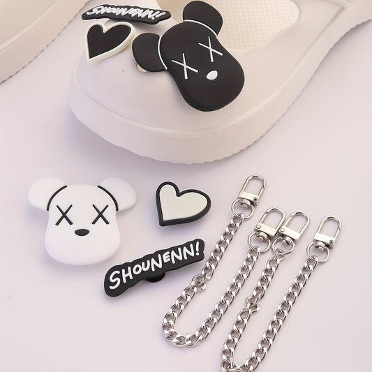 8pcs Cartoon Shoe Charm Set with Chain for Sandal Slipper