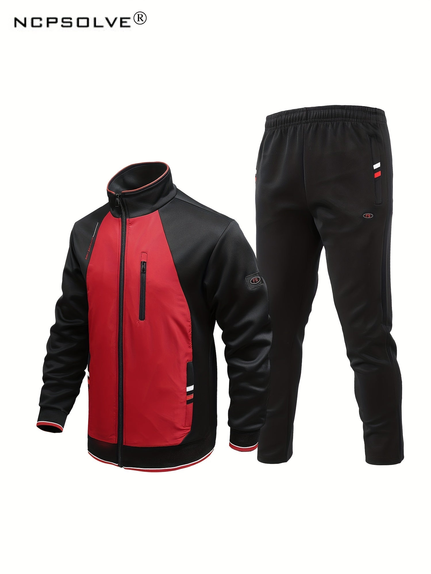 Men's Zip Up Jacket and Stretch Pants Set with Zipper Pockets