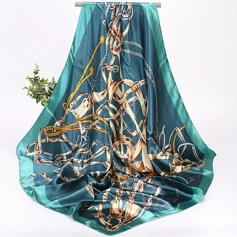 Satin Vintage Chain Print Bandana Shawl Square Scarf