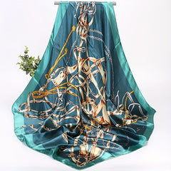 Satin Vintage Chain Print Bandana Shawl Square Scarf