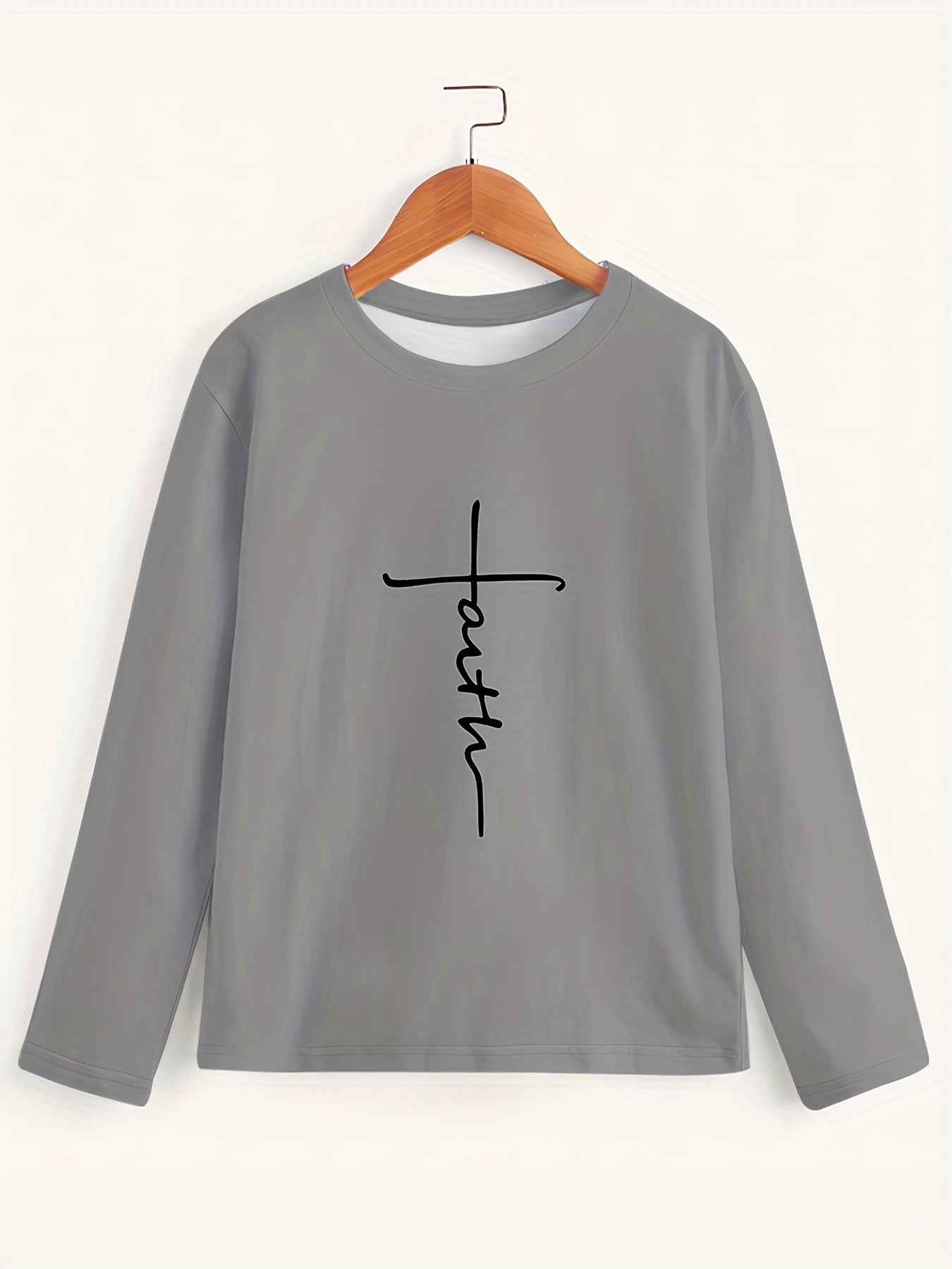 Faith Print Men's Long Sleeve Novelty T-shirt for Autumn