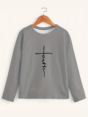 Faith Print Men's Long Sleeve Novelty T-shirt for Autumn