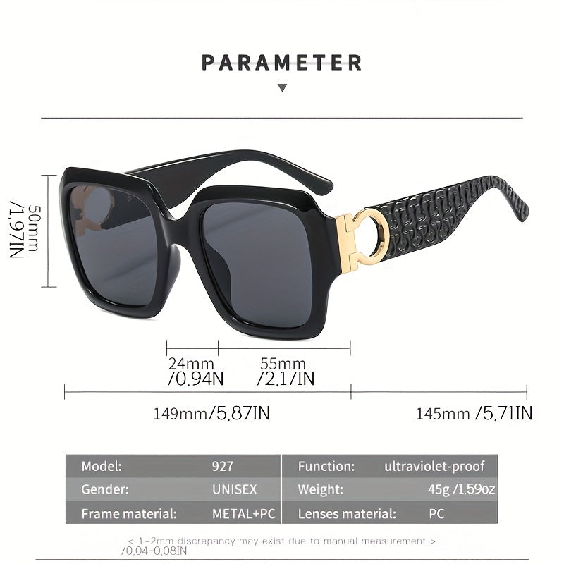 Square Polarized Sunglasses UV400 Engraved Temple Glasses for Driving