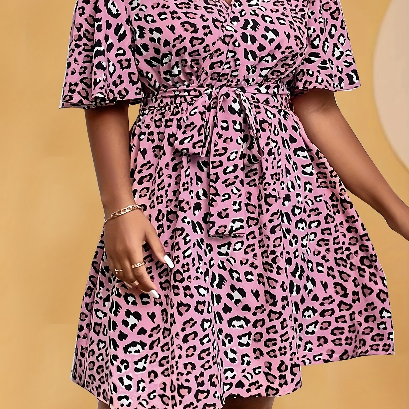  Leopard Print Mini Dress With Belt