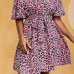  Leopard Print Mini Dress With Belt