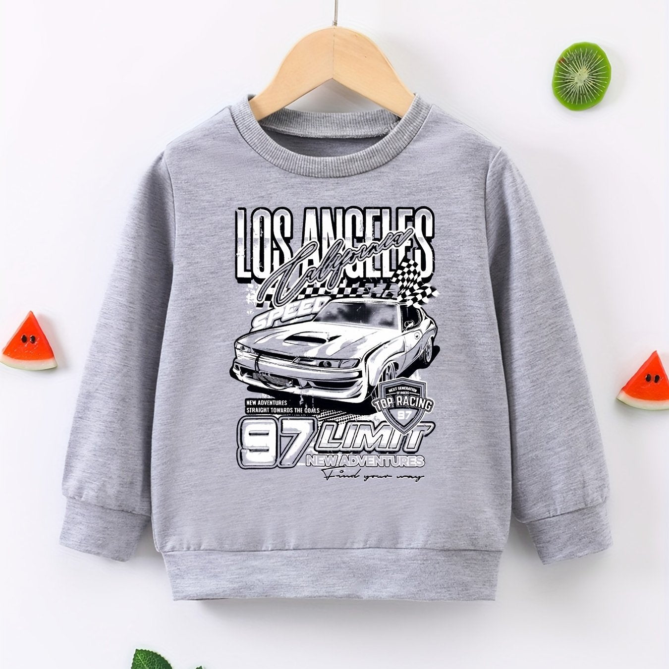 Boys Racing Car Print Sweatshirt Long Sleeve Crew Neck Tops