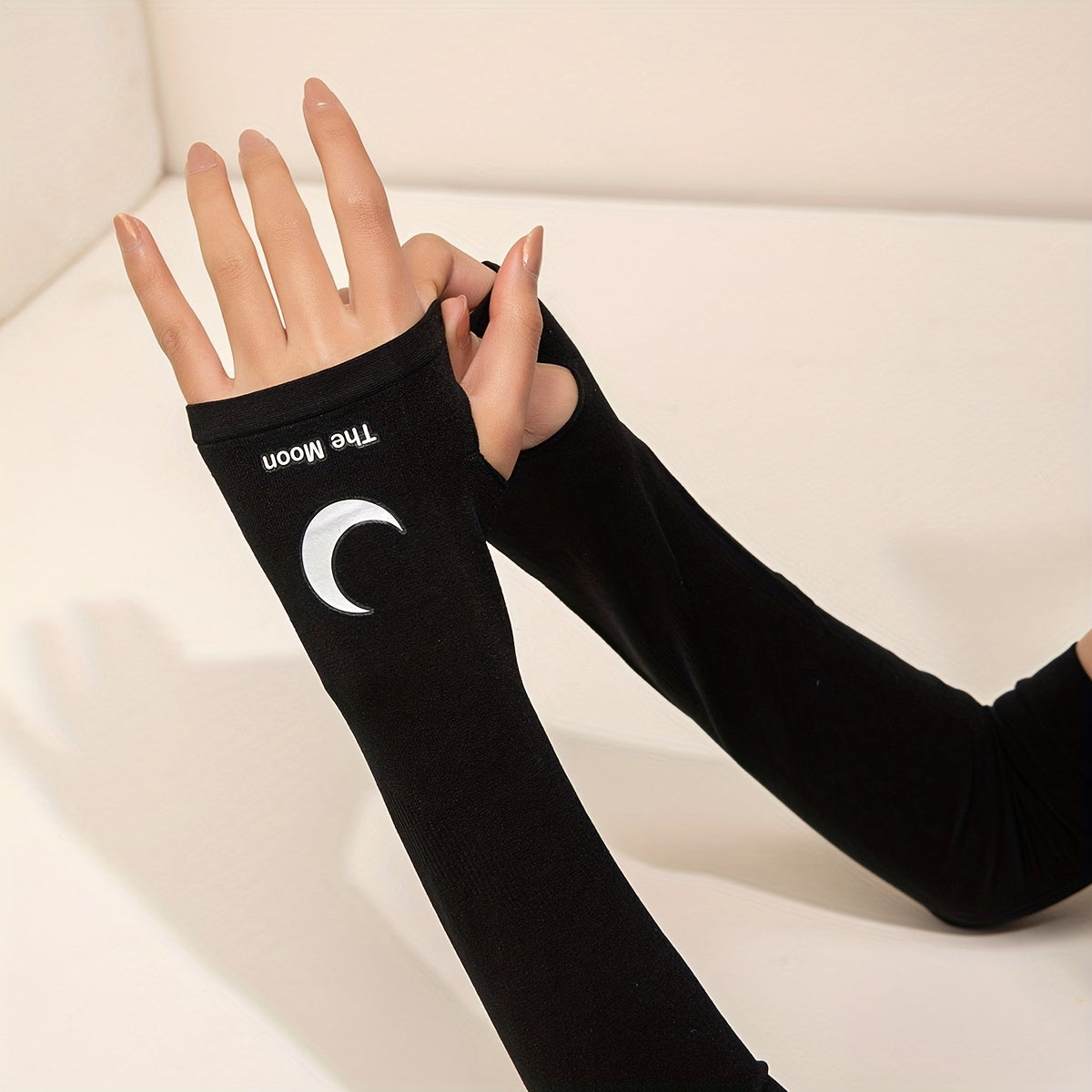Moon Print Long Gloves Elastic Fingerless Sunscreen Gloves Women