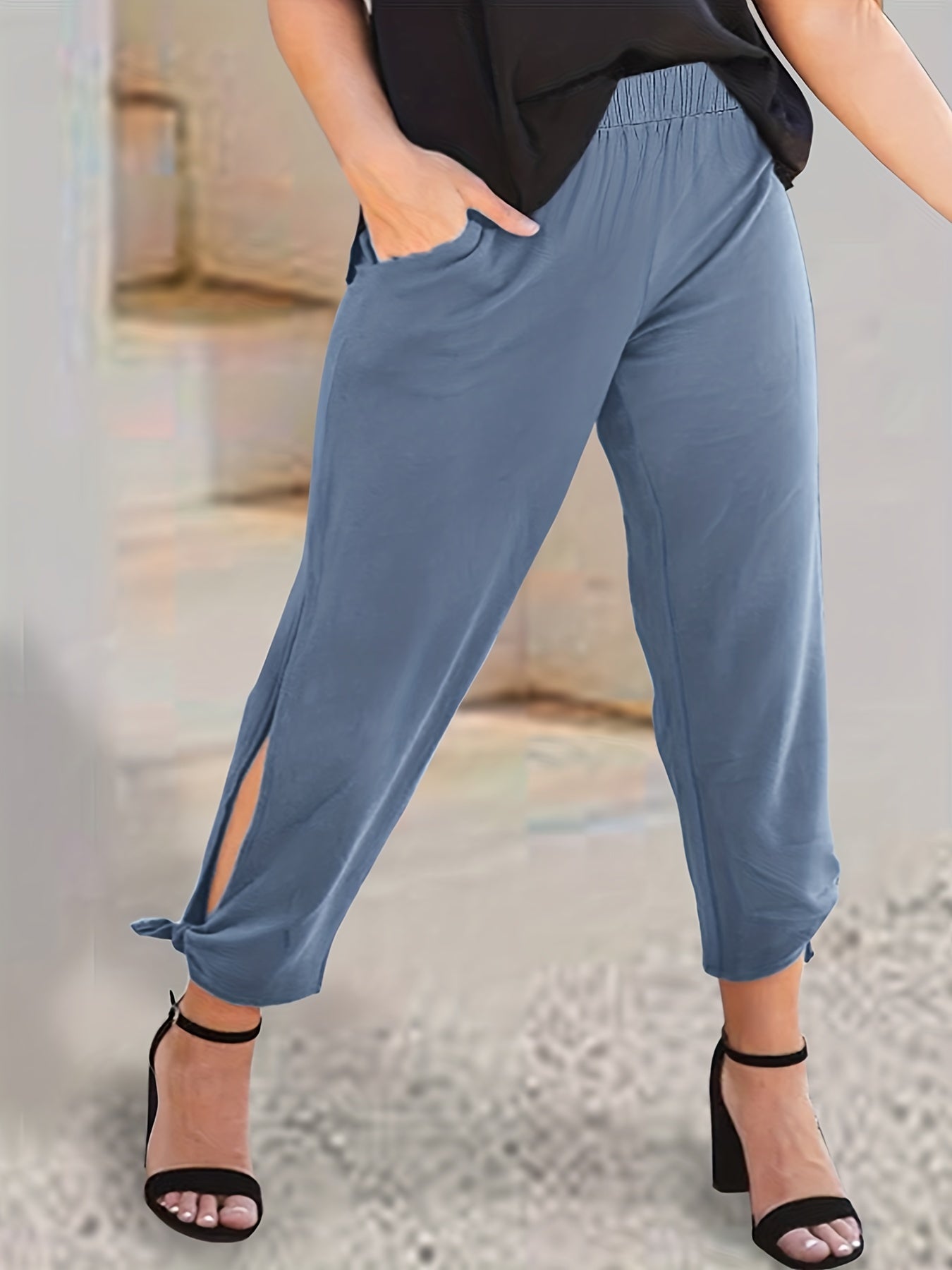  Cut Out Tie Side Tapered Leg Pants With Pockets