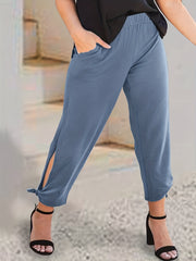 Cut Out Tie Side Tapered Leg Pants With Pockets
