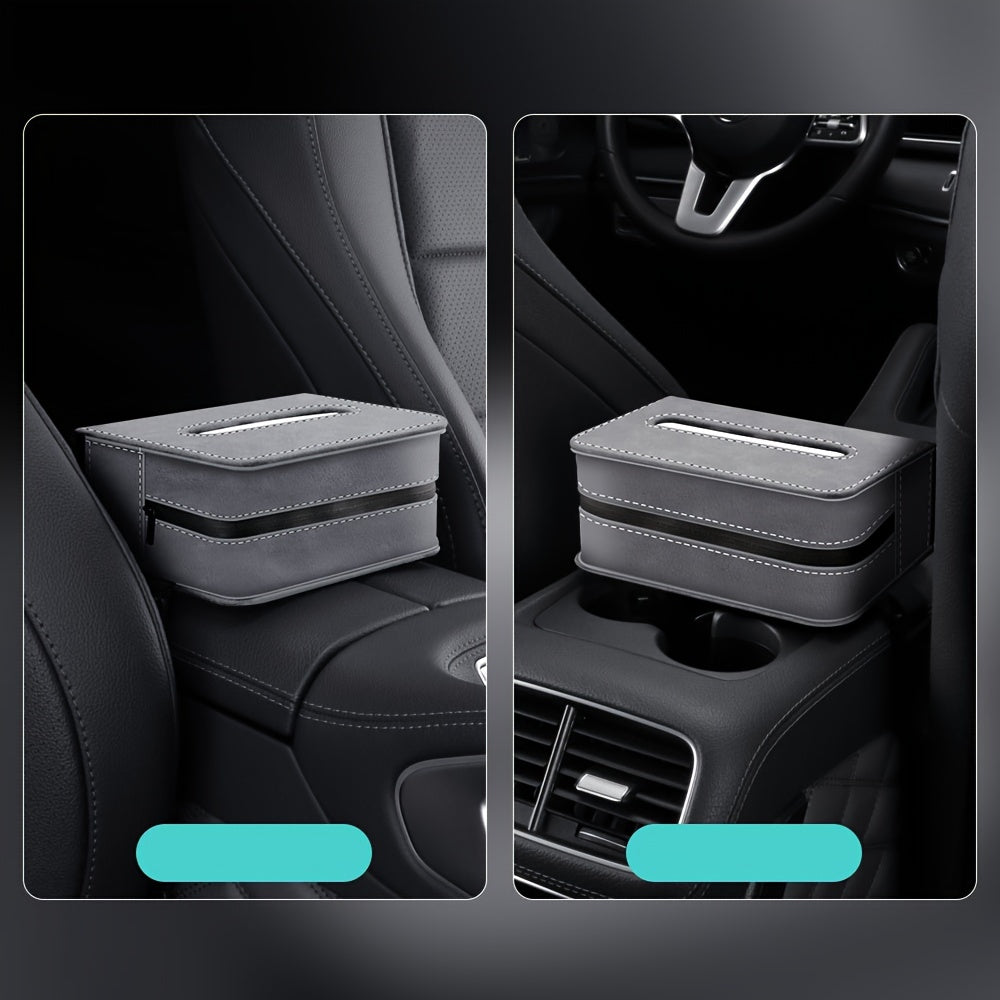 Suede Leather Car Tissue Holder Box for Center Console and Seat Back