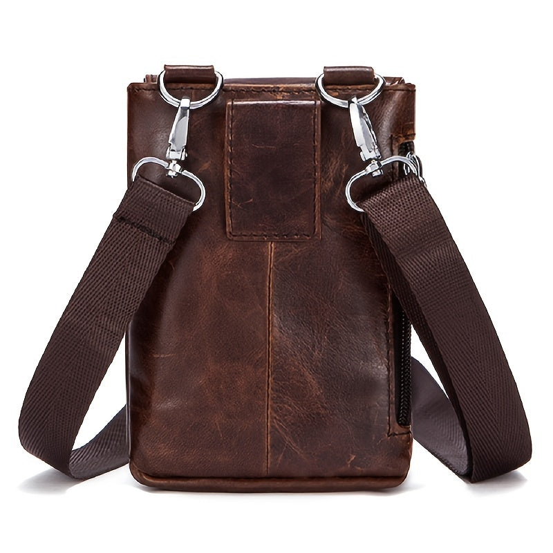 Men's Leather Small Shoulder Bag Messenger Bag Phone Holder Waist Pack
