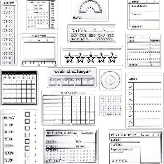 Clear Journal Stamp Set - Silicone Calendar Template