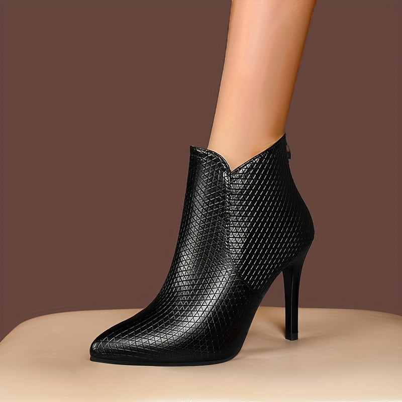 Women's Stiletto Heeled Ankle Boots Pointed Toe Zipper High Heels