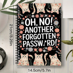 Cat & Floral Password Organizer Notebook 70 Pages Spiral Bound