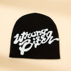 Y2K Letter Jacquard Beanie Elastic Hip Hop Knit Hat