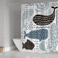Whale Shower Curtain Set Fun Ocean Cartoon Bathroom Curtain Polyester Curtain
