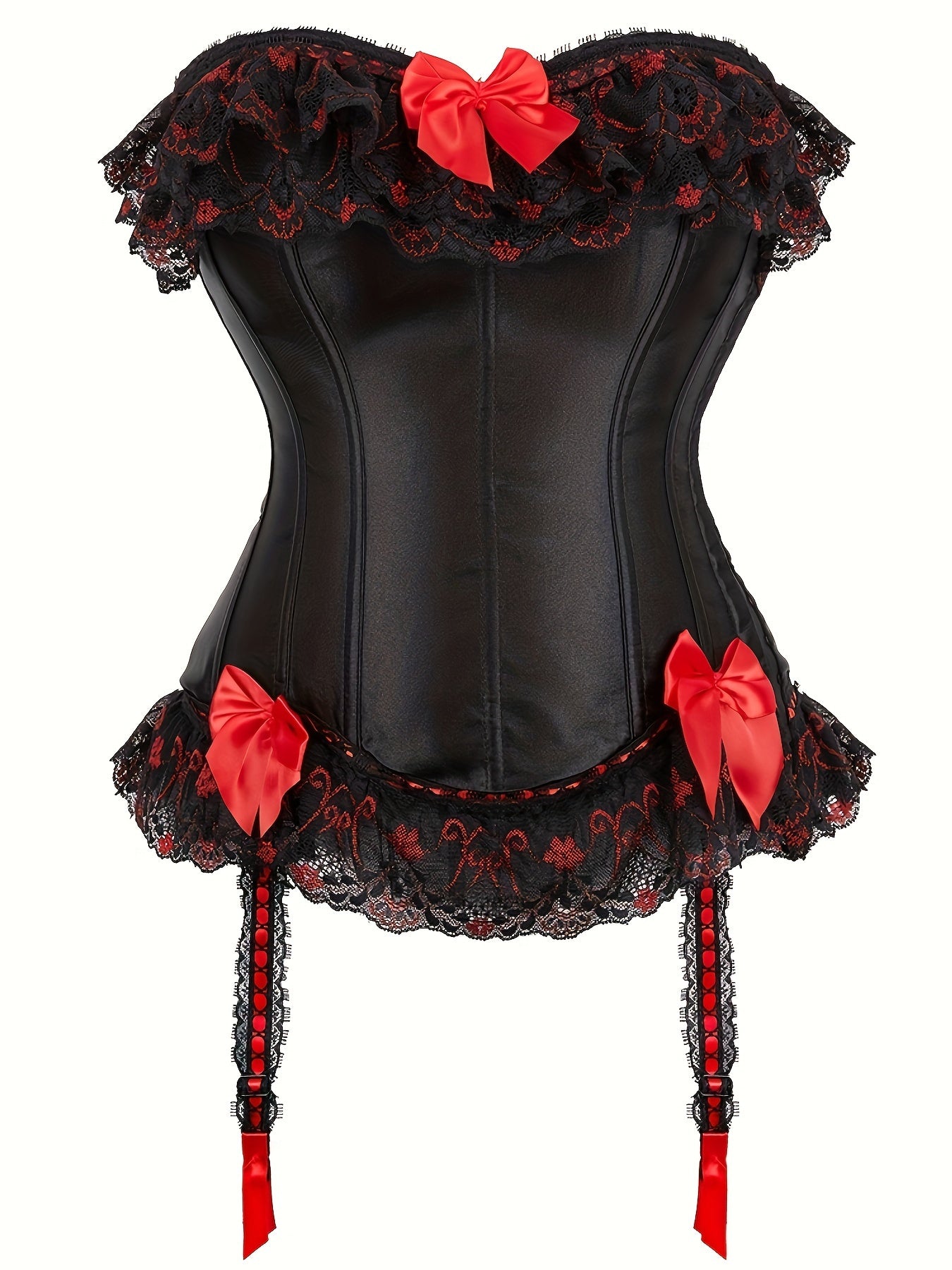 Lace Trim Strapless Corset Bustier Tummy Control Lace Up Slimmer Bow Body Shaper