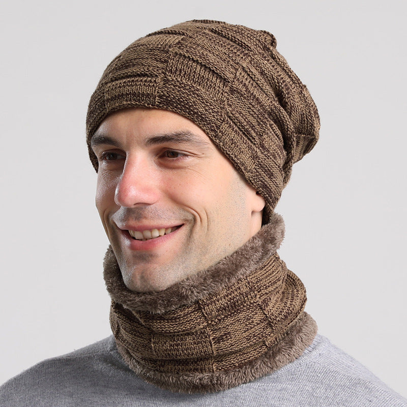 Winter Beanie Scarf Halter Set Thick Fleece Lined Neck Halter Warm Knitted Hat