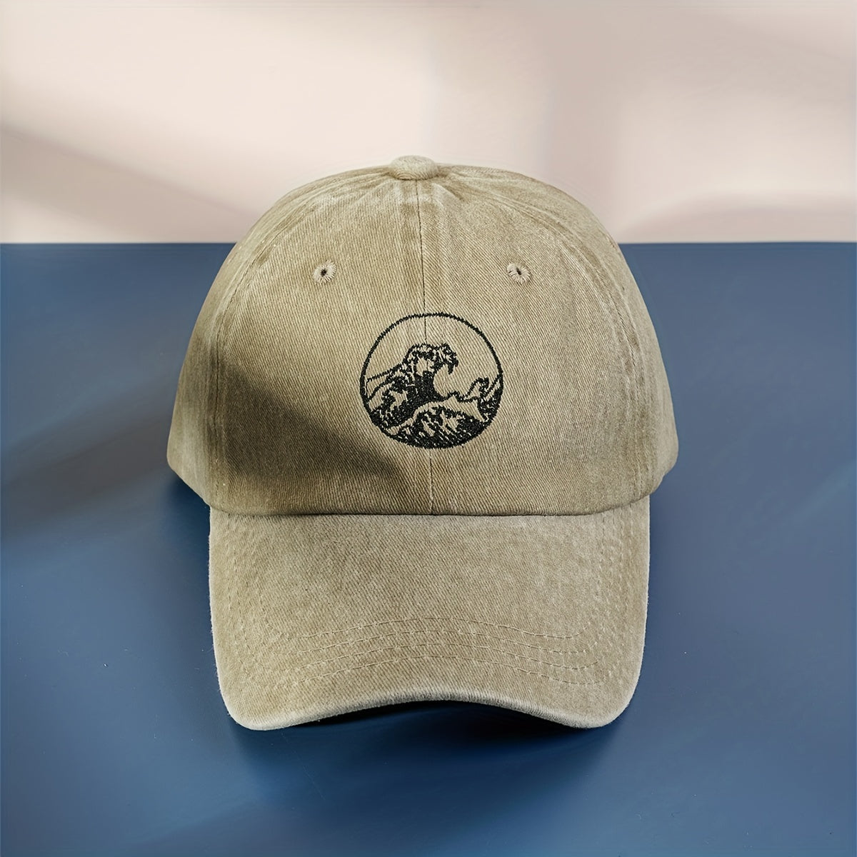 Wave Embroidery Baseball Cap Vintage Washed Distressed Dad Hat