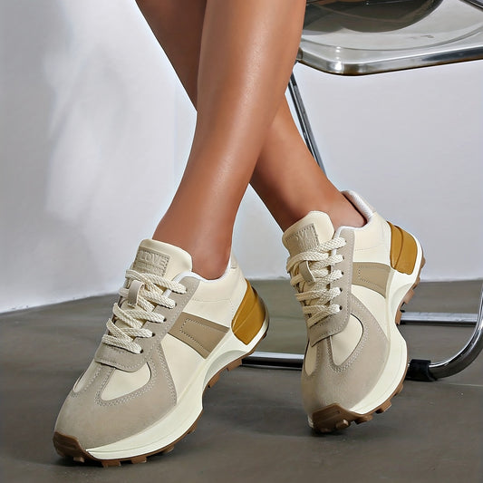 Women's Colorblock Platform Sneakers Casual Lace Up Outdoor Shoes