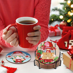 8pcs Christmas Candy Gnome Diamond Painting Coasters Kits