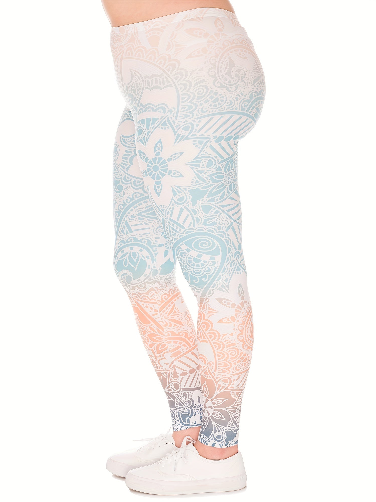  Boho Pants Women's Plus Floral Ombre High Stretch Leggings