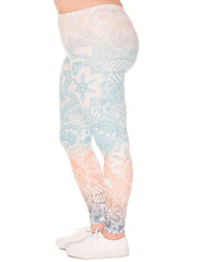  Boho Pants Women's Plus Floral Ombre High Stretch Leggings