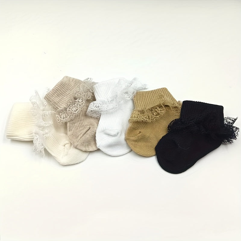 3 Pairs Baby Toddler Lace Ruffled Socks For Autumn Winter