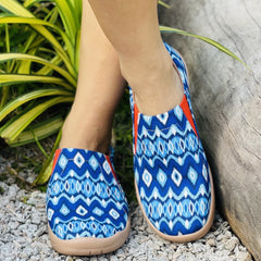 Women's Geometric Canvas Slip On Flat Shoes Comfy Travel Shoes