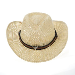 Solid Straw Hat Cowboy Hat Unisex Beach Sun Protection Hat Summer Camping Hat