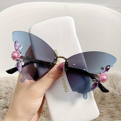 Y2K Butterfly Rimless Pearl Sunglasses for Women