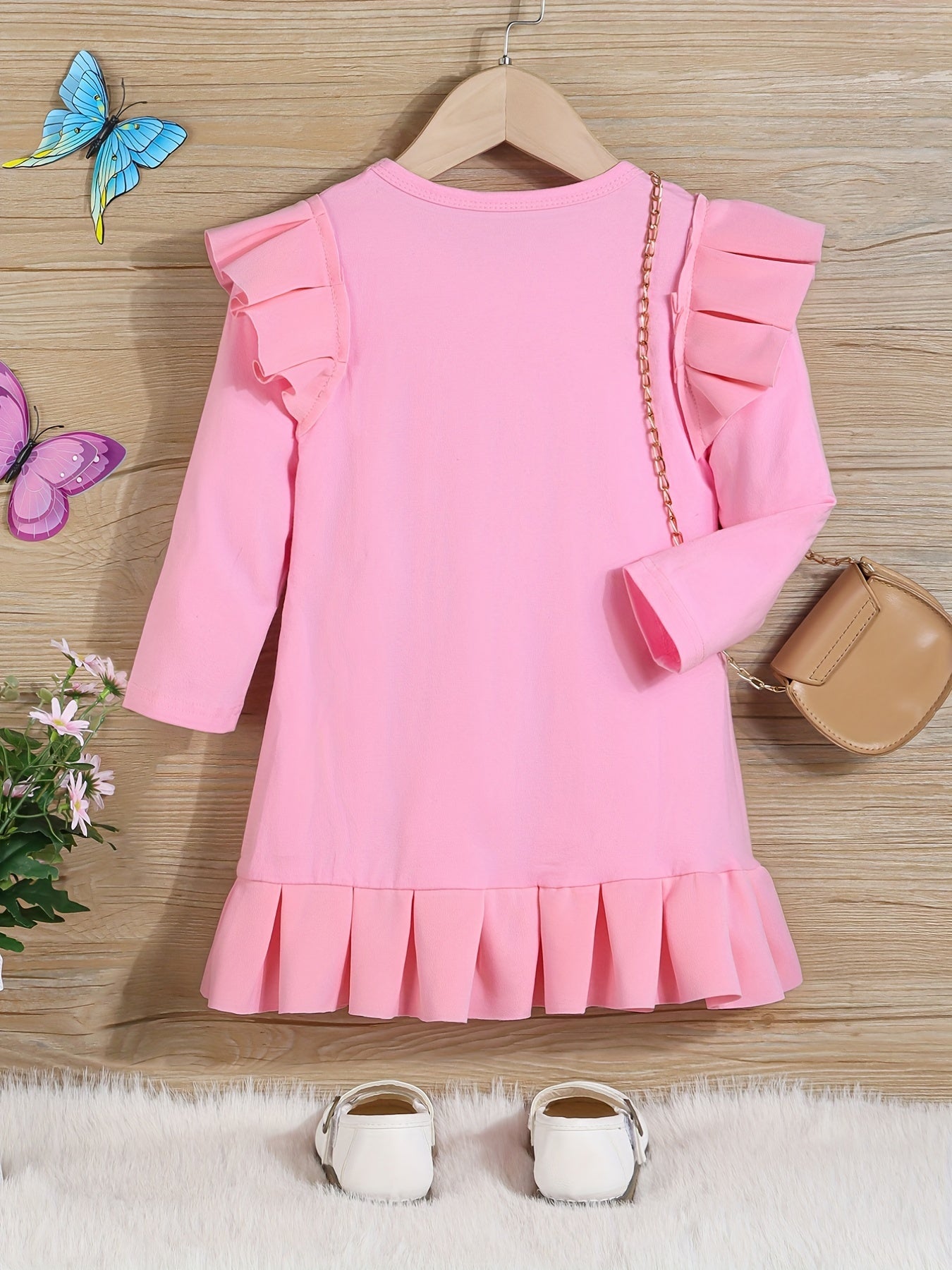 Girls' Ruffle Trim Long Sleeve Skater Dress