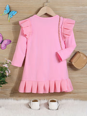 Girls' Ruffle Trim Long Sleeve Skater Dress