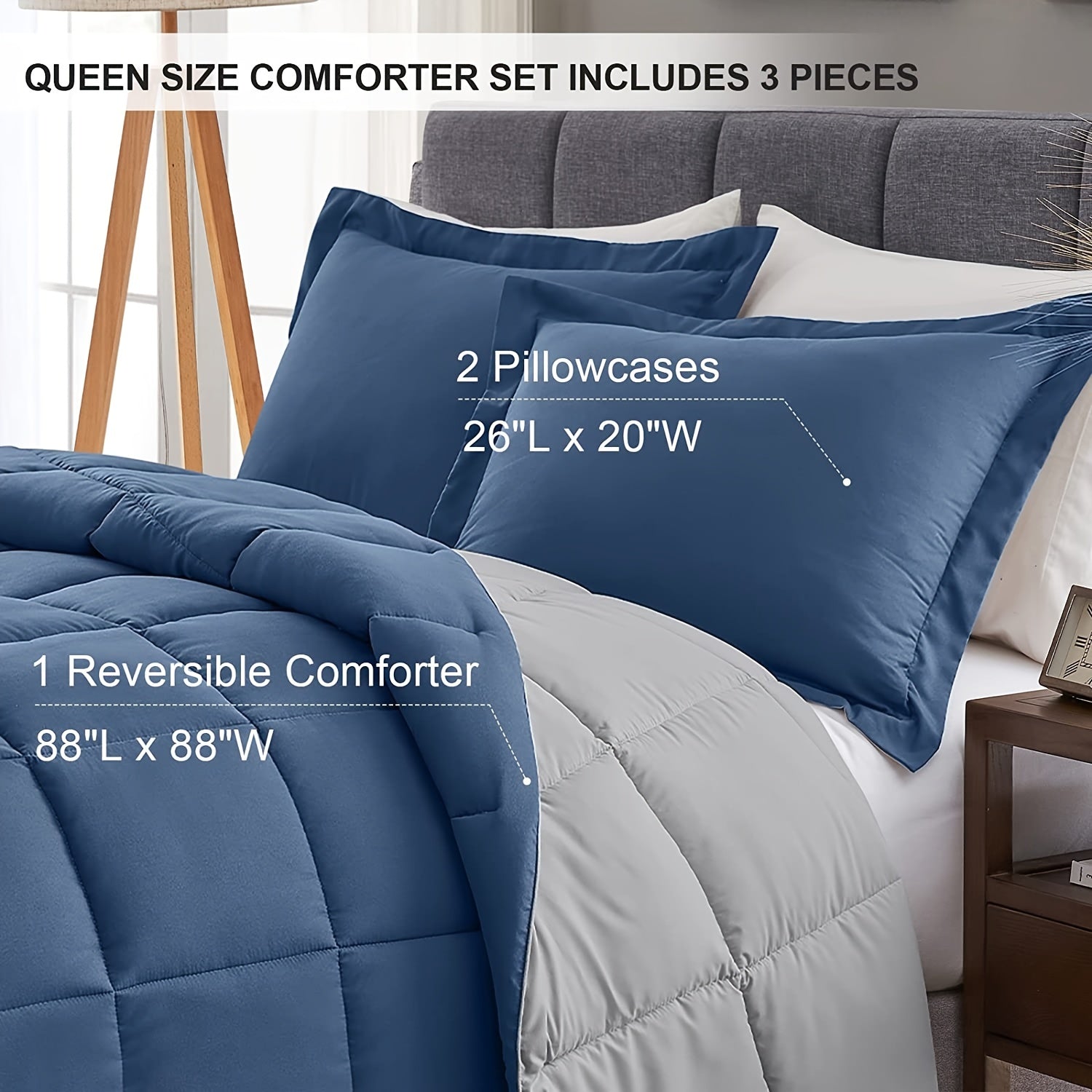 Solid Comforter Set 1 Comforter & 2 Pillow Shams Twin Full Queen King