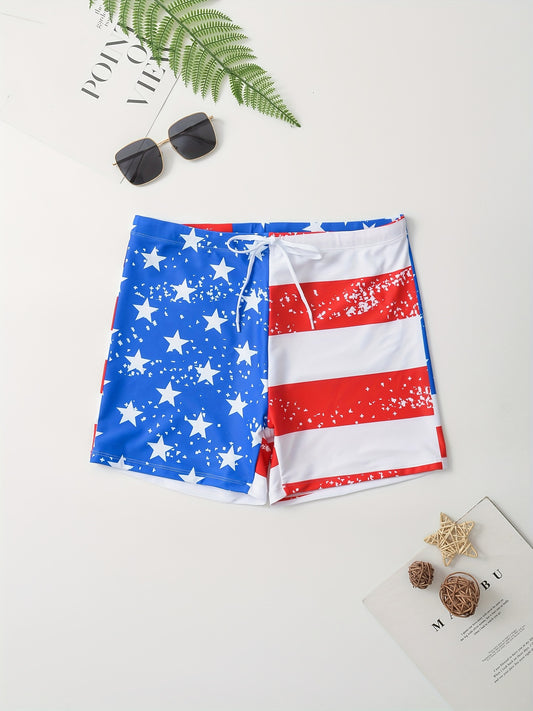 Quick Dry Drawstring Men's Swim Trunks Flag Print Board Shorts