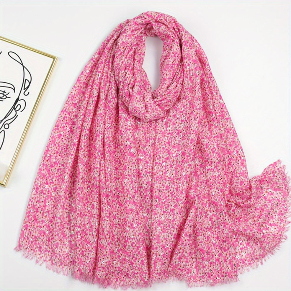 Hot Stamping Floral Scarf Boho Frayed Edge Shawl