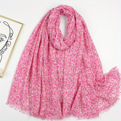 Hot Stamping Floral Scarf Boho Frayed Edge Shawl
