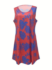  Tropical Print Tank Dress With Pockets