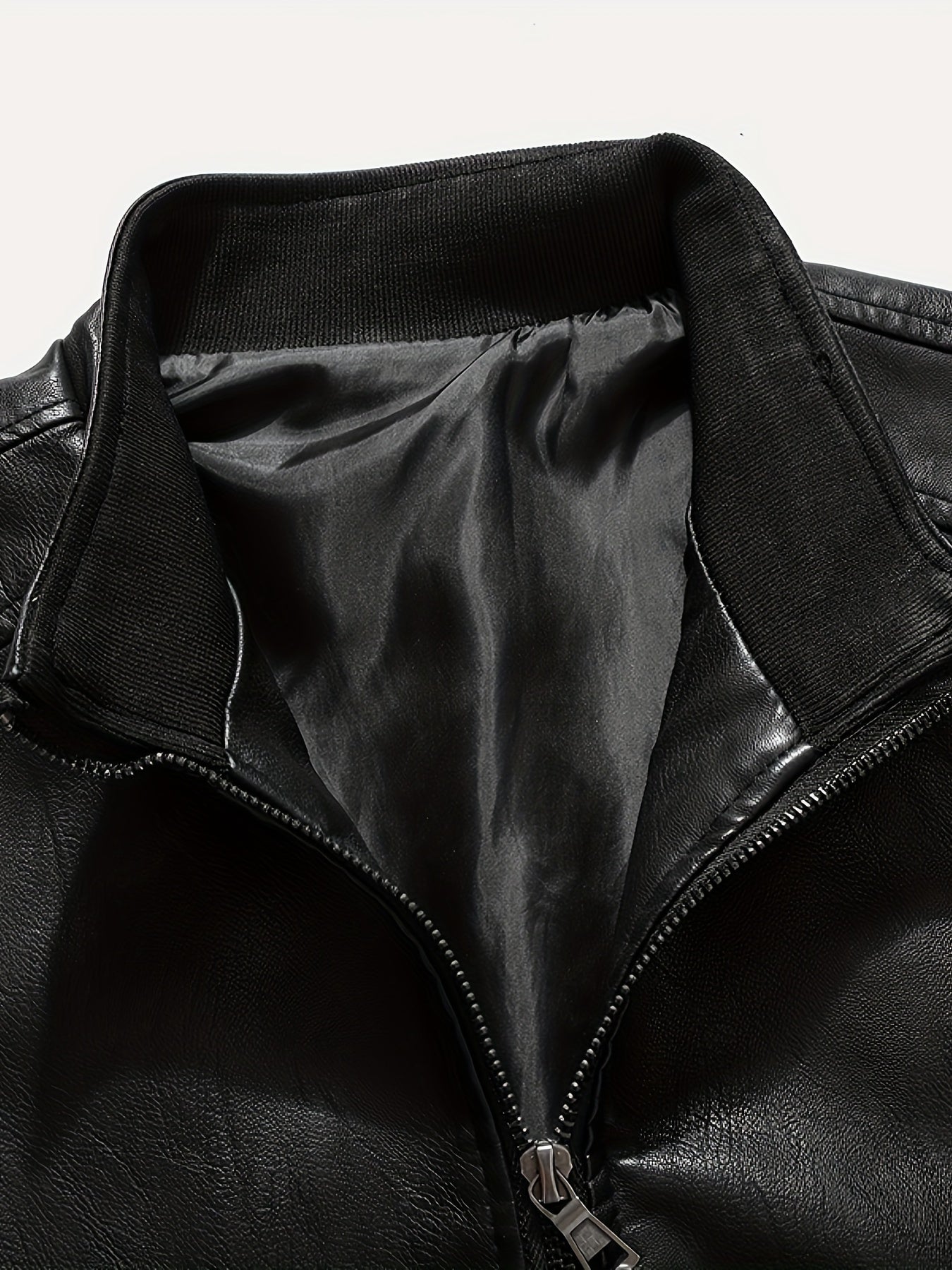 Men's Stylish PU Leather Jacket Zip Up Long Sleeve Jacket